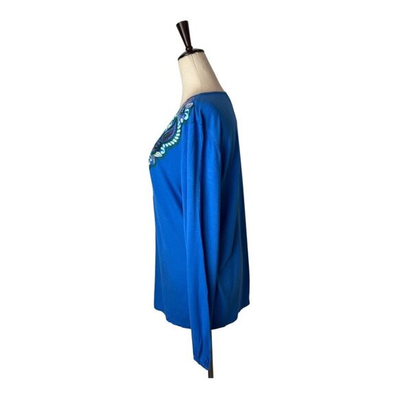 Alexia Admor Shirt Women Large Blue Floral Embroidered Long Sleeve Top NWT Boho - Picture 5 of 11